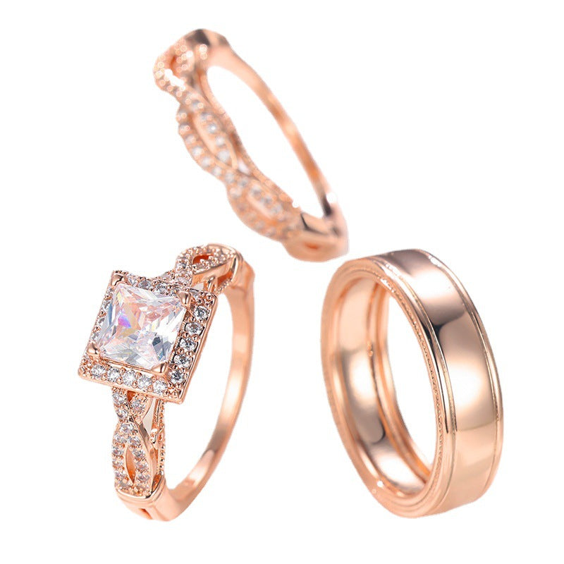 Wholesale Copper Rose Gold Diamond Ring Set of Three Pieces